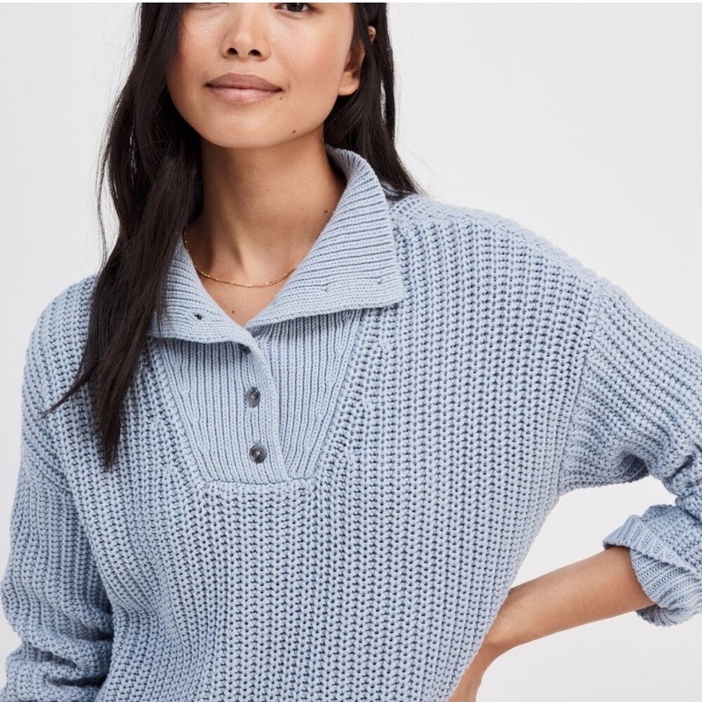 Haven Well Within fisherman sweater featuring a button-up mock neck. Sz M (a1) - Picture 2 of 16